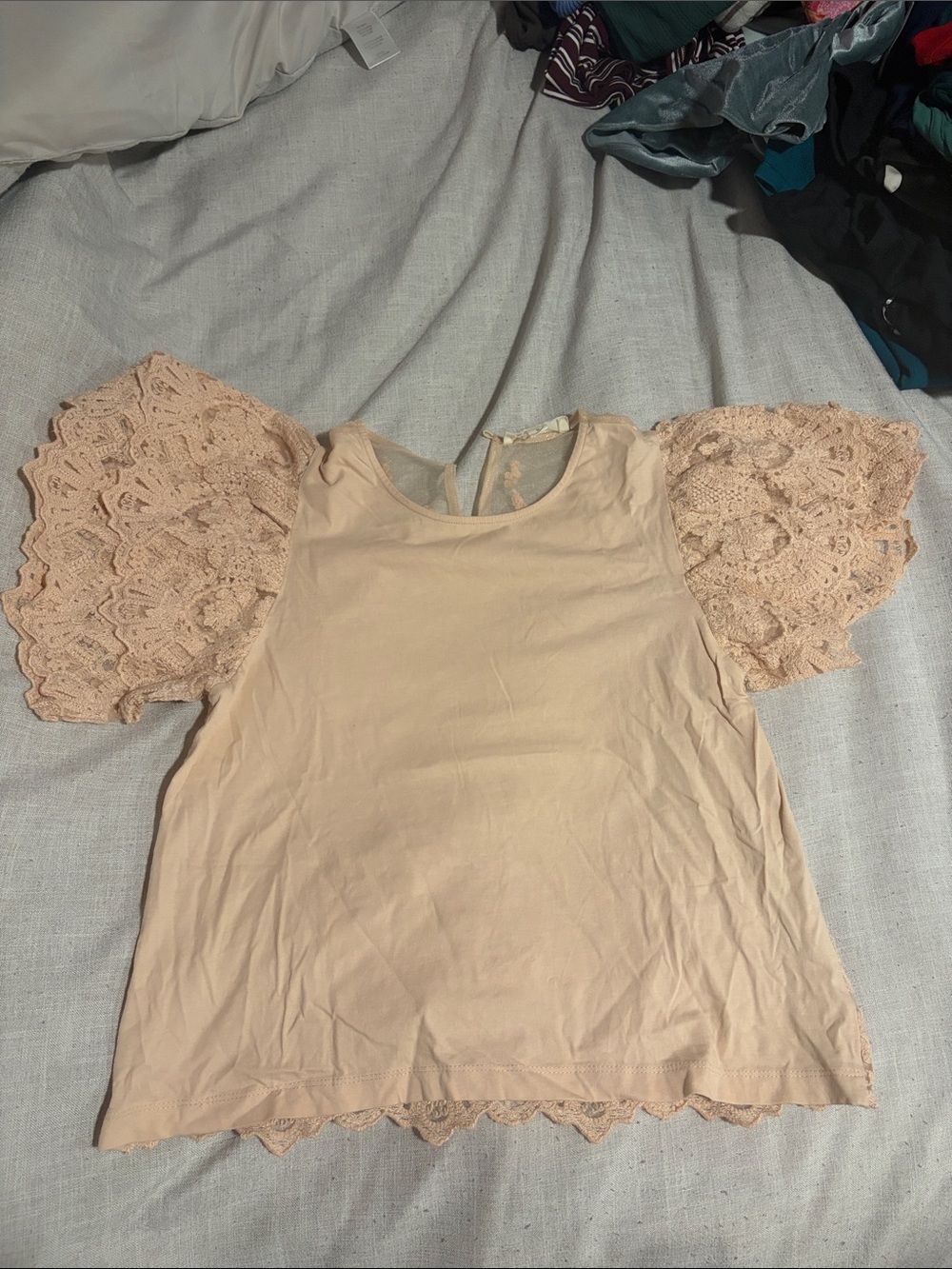 Women’s Lace Flutter Sleeve Top in Blush